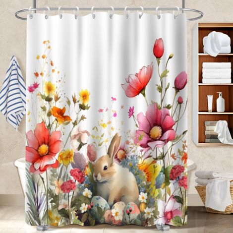Rideau de bain 180x180 avec anneaux voile de douche pour baignoire asymétrique