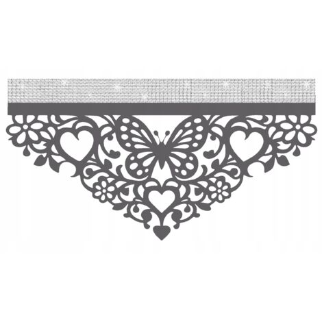 Rideau de cuisine lambrequin enveloppe D91, motif papillons printaniers, 60 x 30 cm, gris