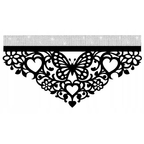 Rideau de cuisine lambrequin enveloppe D91, motif papillons printaniers, 60 x 30 cm, noir