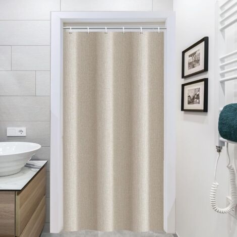 Rideau De Douche - 1 Pièce - Polyester Aspect Lin - Hydrofuge Et Lavable - Pour Salle De Bain - Beige 100x200 Cm