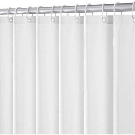 Rideau de Douche - 1 Pièce - Polyester Imitation Lin - Imperméable et Anti-moisissure - Salle de Bain et Hôtel - 180x210 cm Blanc