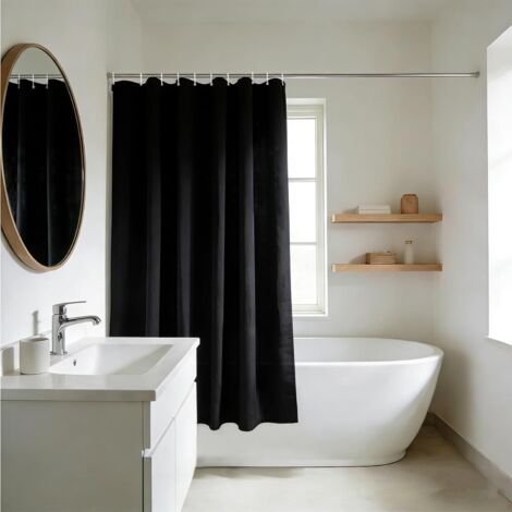Rideau De Douche - 1 Pièce - Polyester - Imperméable Avec Œillets Métal - Pour Salle De Bain - 150x150 Cm Noir