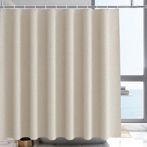 Rideau De Douche - 1 Unité - Lin Synthétique Beige - Hydrofuge Et Durable - Pour Salle De Bain - 200x220 Cm