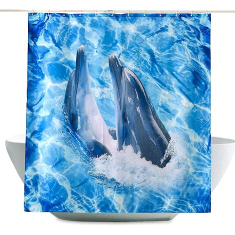 Rideau de douche 100 % polyester avec 12 anneaux, résistant à l'eau et anti-moisissure, motif dauphin 2, 180 x 180 cm
