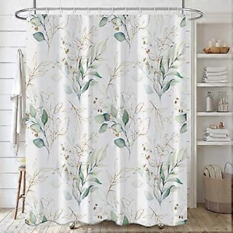 Rideau de douche 120 x 180 cm à motif feuilles d'eucalyptus, rideau de douche botanique à feuilles vertes, rideau de bain en polyester imperméable et anti-moisissure
