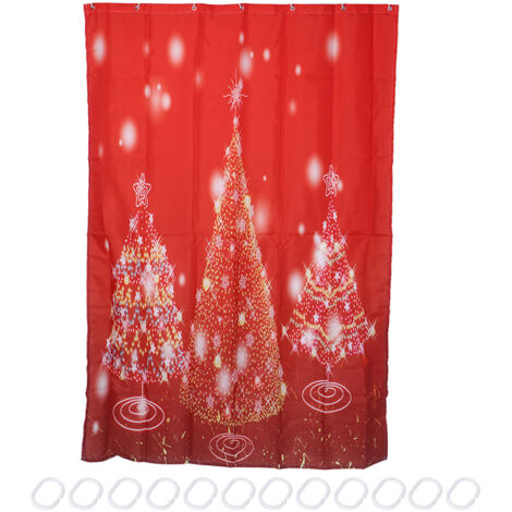 Rideau de Douche 120x180 cm Imperméable à Motif Sapin de Noël avec Accroches - Décoration de Salle de Bain