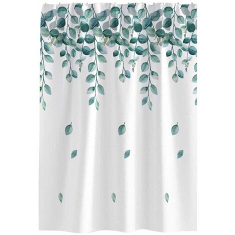 Rideau de douche, 120x200 cm, vert, motif feuilles et plantes, ourlet lesté, résistant à la moisissure, tissu polyester lavable, convient aux salles de bains et baignoires.