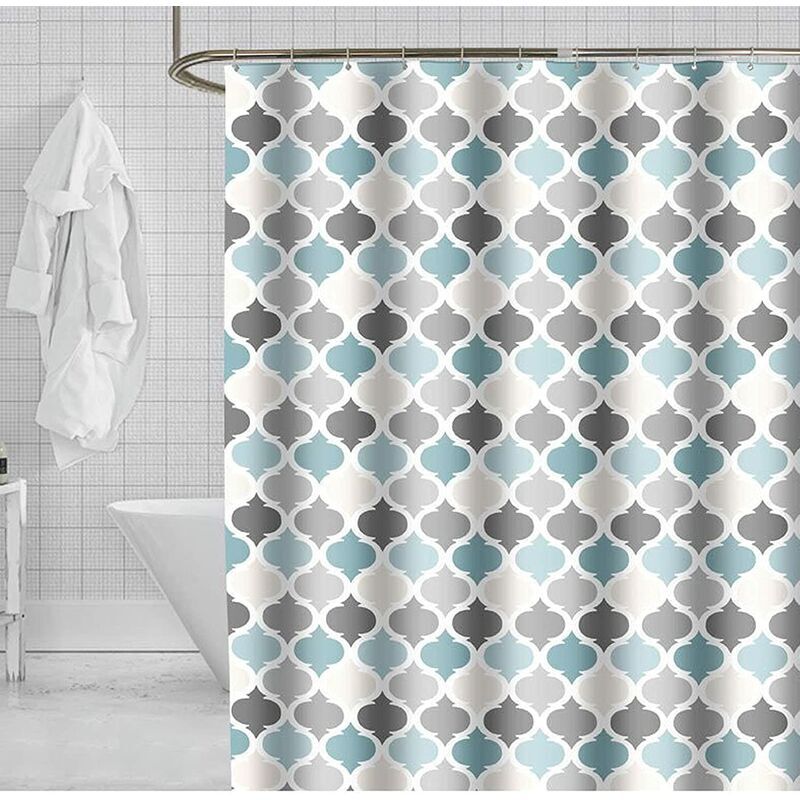 Rideau de Douche 180 x 180 cm Anti Moisissure Rideaux de Salle de Bain Tissu Polyester avec 12 Crochets Lavable en Machine Motif Bleu