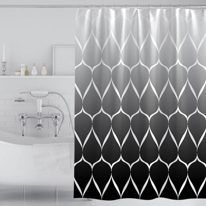 Lntyq - Rideau de douche 180 x 180 cm, polyester imperméable et résistant à la moisissure, motif ondulé, noir et blanc avec dégradé de couleurs