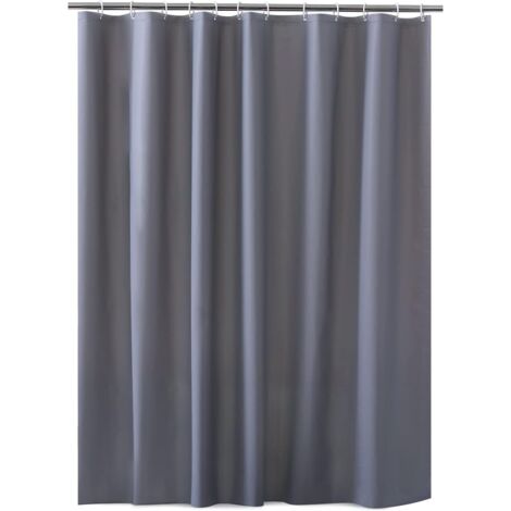 Rideau de douche 180 x 200 cm gris imperméable et lavable en EVA avec 12 crochets rideau de douche antibactérien pour salle de bain