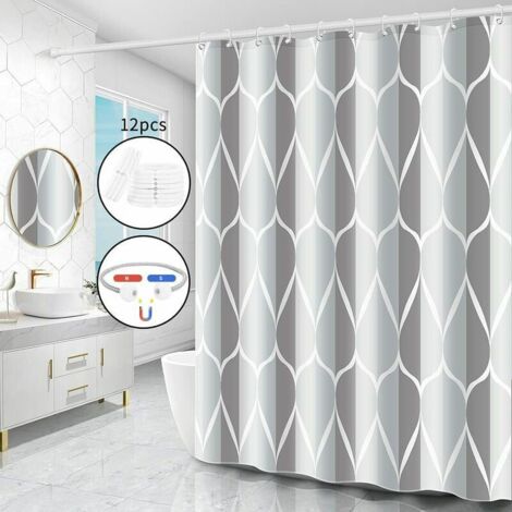 Rideau de douche 180 x 200 cm, rideau de douche antibactérien lavable, anti-moisissure, rideau de douche imperméable, rideau de douche textile en polyester (gris)