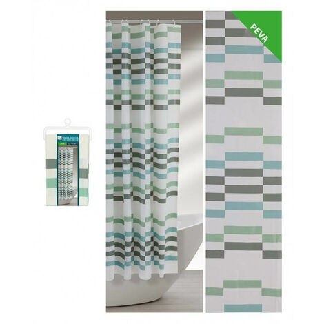 Rideau De Douche 180 X 200 Rectangles Fantaisie Vert Gris Et Bleu