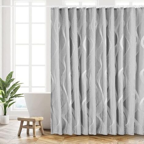 Rideau de Douche 180x200 cm, Polyester Lavable en Machine avec Ourlet Inférieur Lesté et 12 Crochets, pour Salle de Bains, Courbe Gris