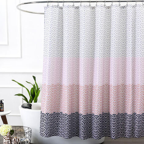 Rideau de douche 180x200cm, en tissu textile résistant à la moisissure et imperméable, blanc à motifs noirs, ourlet lesté, en polyester lavable, convient aux salles de bains et baignoires, livré avec