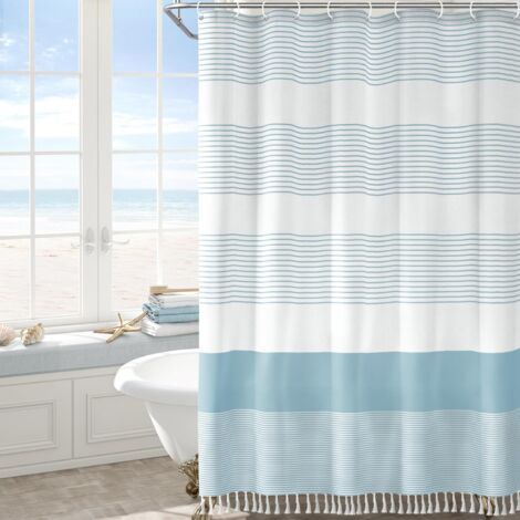 Rideau De Douche - 183 X 183 Cm - Polyester - Style Plage Ocean - À Franges - 1 Pièce