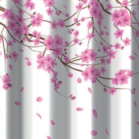 Rideau de douche 2 côtés en tissu cm. 180 x 200 mod. sakura rose