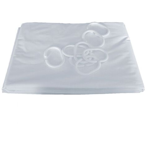 rideau de douche - 200 x 120 cm - 8 anneaux plastique - blanc - pellet 804122