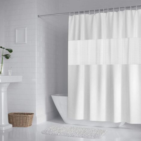 Rideau de douche 200x180cm imperméable à l'eau résistant à la moisissure EVA Polyester rideau de douche salle de bain blanc