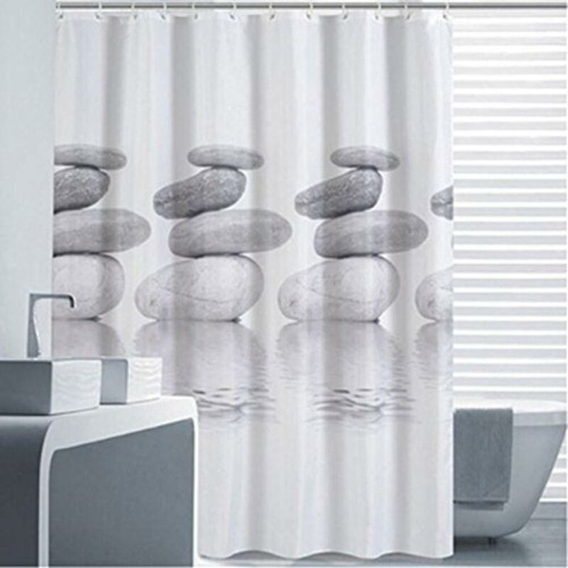 Rideau de douche 200x200cm textile galet gris rideau de douche anti-moisissure et déperlant - Lablanc