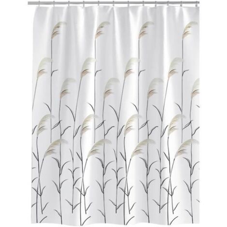 Rideau de douche 200x200cm Polyester Blanc Noir Imperméable Aavec Crochets