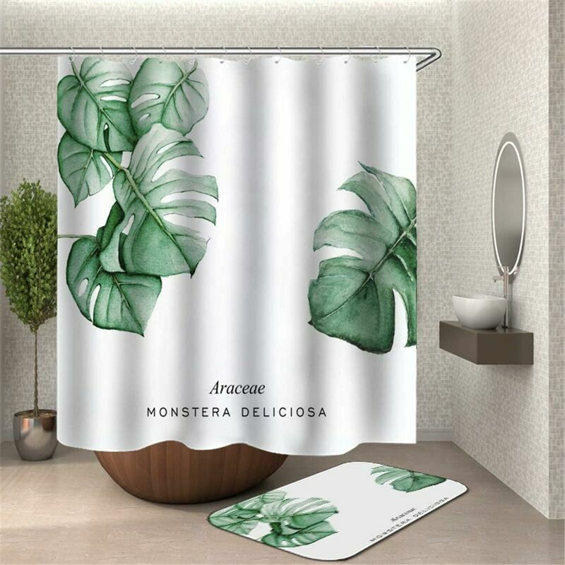 Rideau de Douche 3D Plantes Tropicales Impression, Imperméable Polyester numérique Décorations de Salle de Bain Art Impression Rideau 12 Crochets