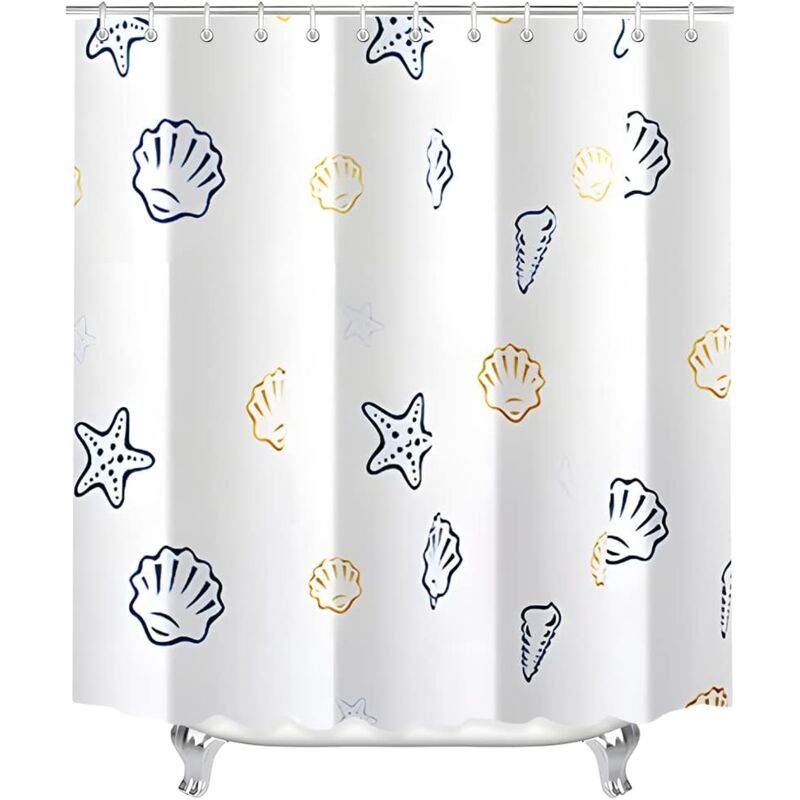 Rideau de douche 80 x 180 cm - Motif monde marin - Ourlet lesté - Anti-moisissure - Imperméable - Lavable - En polyester - Avec œillets et 8 anneaux