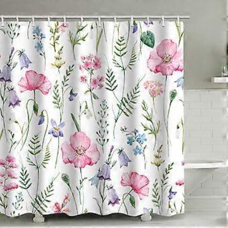 Rideau de douche - 90 x 180 cm - Motif aquarelle floral et feuillage tropical - Polyester - Couleur - Imprimé - Anti-moisissure - Imperméable