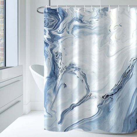 Rideau de douche à 12 crochets, motif marbré bleu clair pour salle de bain, 180x180 cm.