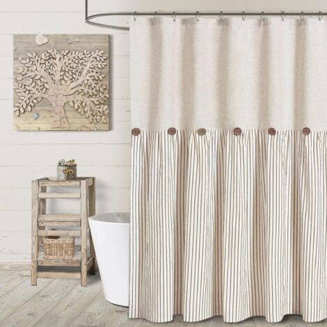 Rideau de douche à boutons style campagnard, tissu coton, lin et polyester, rideau de style ferme avec œillets, 183 cm x 183 cm (marron)