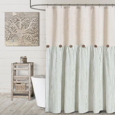 Rideau de douche à boutons style ferme, lin et polyester avec œillets, pour salle de bain et salon, vert, 183 x 183 cm