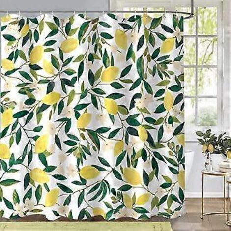 Rideau de douche à motif citron et feuilles vertes, 183 x 183 cm, en polyester, anti-moisissure, imperméable et lavable.