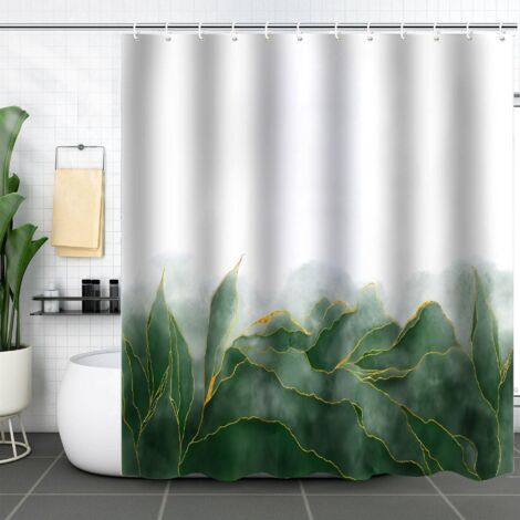 Rideau de douche à motif de feuilles abstraites simples-180180 cm, rideau de douche en polyester lavable en machine avec 12 crochets,