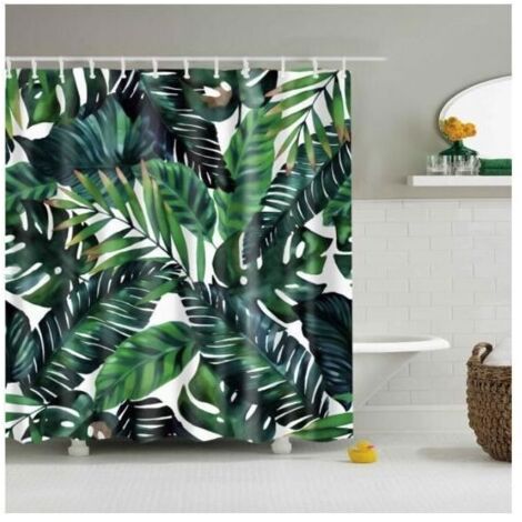 Rideau de douche à thème Nature, feuilles tropicales vertes, tissu décoratif pour salle de bain avec crochets.