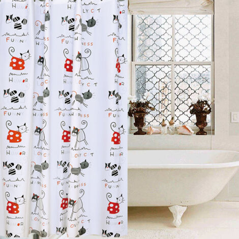 Rideau de douche abstrait avec chat et lettres, accessoire de salle de bain décoratif