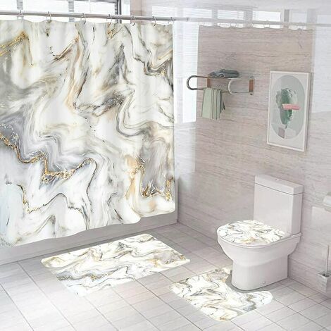 Rideau de douche abstrait en marbre gris noir 4 pièces