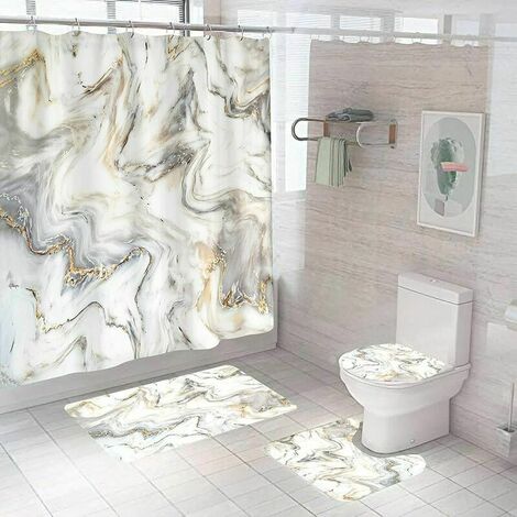 Rideau de douche abstrait en marbre gris noir 4 pièces