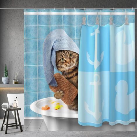 Rideau de douche animal de dessin animé, tissu imperméable, lavable en machine, livré avec 12 crochets, 70" Wx70 L, style 1.
