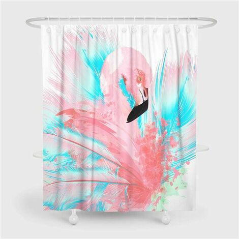 Rideau de Douche Animal Flamingo Impression, Imperméable Polyester 3D Impression numérique Décorations de Salle de Bain Art Impression Rideau 12 Crochets (165x180cm,Beau-Flamant)
