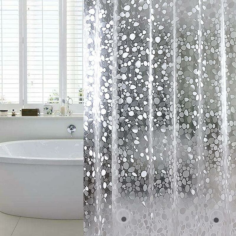 Rideau de Douche Anti-moisissure 120 x 180 cm eva Imperméable avec 8 Anneaux et Poids inférieur Magnétique, Rideau de Bain Semi-Transparent 0,15 mm,