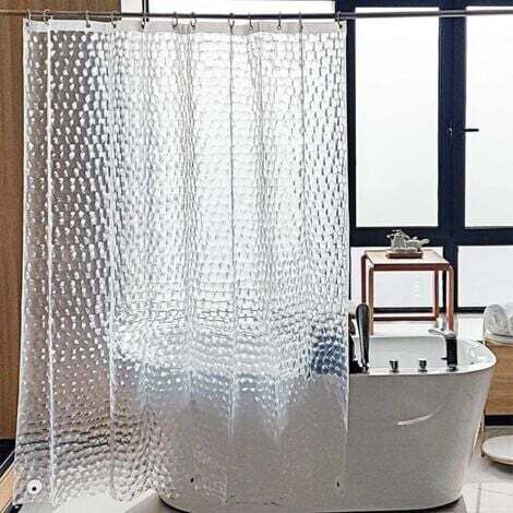 Rideau de Douche Anti Moisissure 180 X 200 cm, 3D Semi Transparent EVA Rideaux de Douche Lavable avec 12 Crochets, Imperméable Antibactérien Séchage