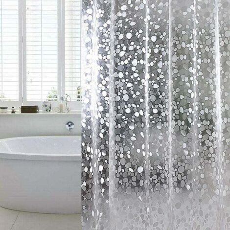 Rideau de douche anti-moisissure avec aimant lesté en bas, 0,2 mm [183 x 183 cm], imperméable et antibactérien, en EVA, motif pierre 3D blanc.
