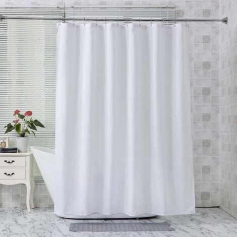 Rideau de douche anti-moisissure (blanc), rideau de douche 180x200 cm, lavable en machine et imperméable, incl. 12 anneaux en plastique blanc, 100% polyester, 180x180 cm, blanc