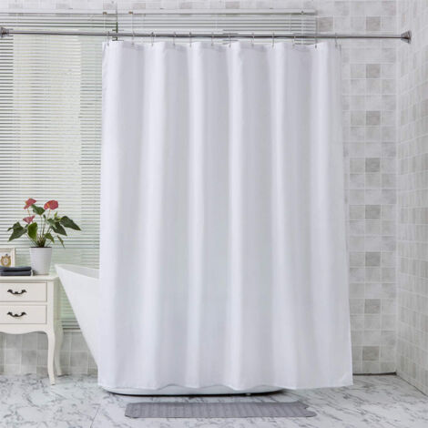 Rideau de douche anti-moisissure (blanc), rideau de douche 180x200 cm, lavable en machine et imperméable, incl. 12 anneaux en plastique blanc, 100% polyester, 180x200 cm, blanc