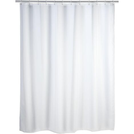 Rideau de douche anti-moisissure blanc, rideau textile avec effet anti-moisissure pour la salle de bain, lavable, hydrofuge, avec anneaux pour fixation à la barre de douche, 180 x 200 cm
