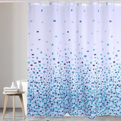 Rideau de douche anti-moisissure bleu mosaïque  180x180 cm  100% polyester