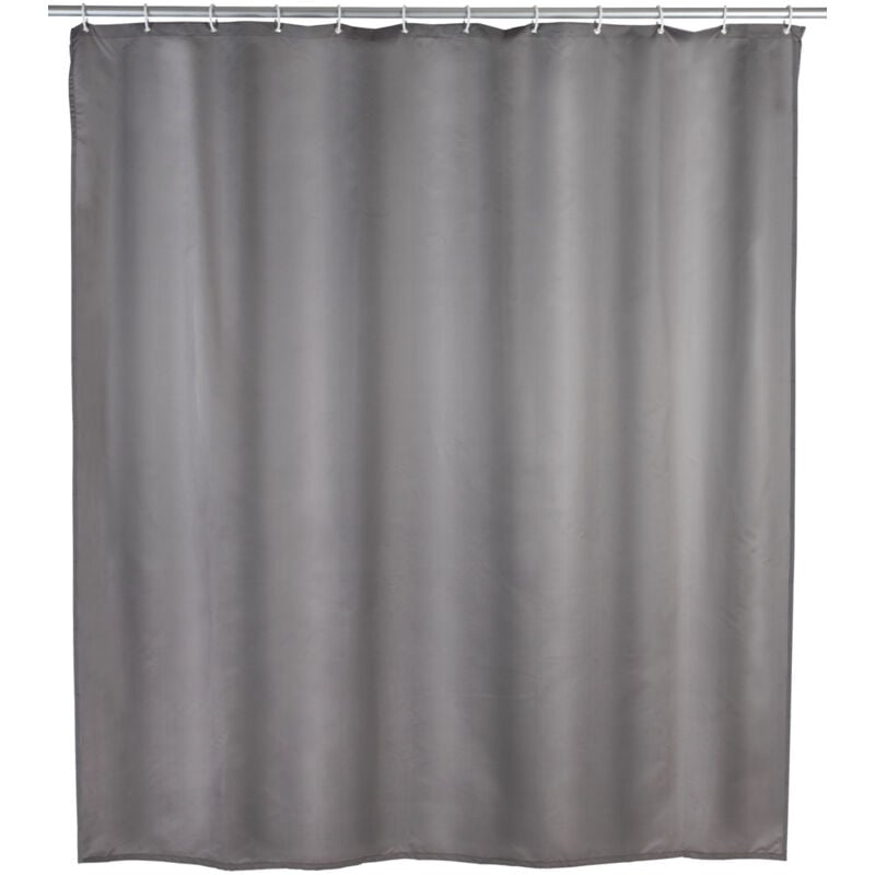 Wenko - Rideau de douche anti moisissure Antibactérien, Base lestée, Lavable en machine 30°, Anneaux inclus, Polyester, 180x200 cm, Gris