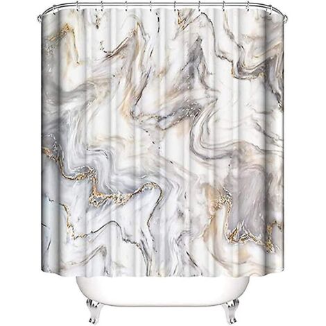 rideau De Douche Anti-moisissure (motif Marbre Beige 180  180cm) Rideau De Douche En Marbre Impermable Avec 12 Crochets En Plastique, Rideau De S
