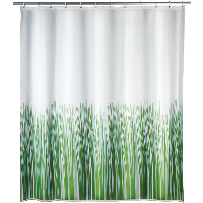 Rideau de douche antimoisissure Nature, rideau de douche original, lavable en machine et waterproof, 12 anneaux rideau de douche en plastique blanc