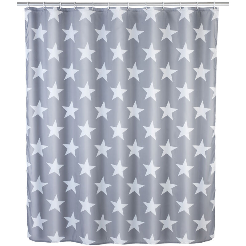 Rideau de douche Stella gris anti-moisissure 180 x 200 cm polyester, lavable