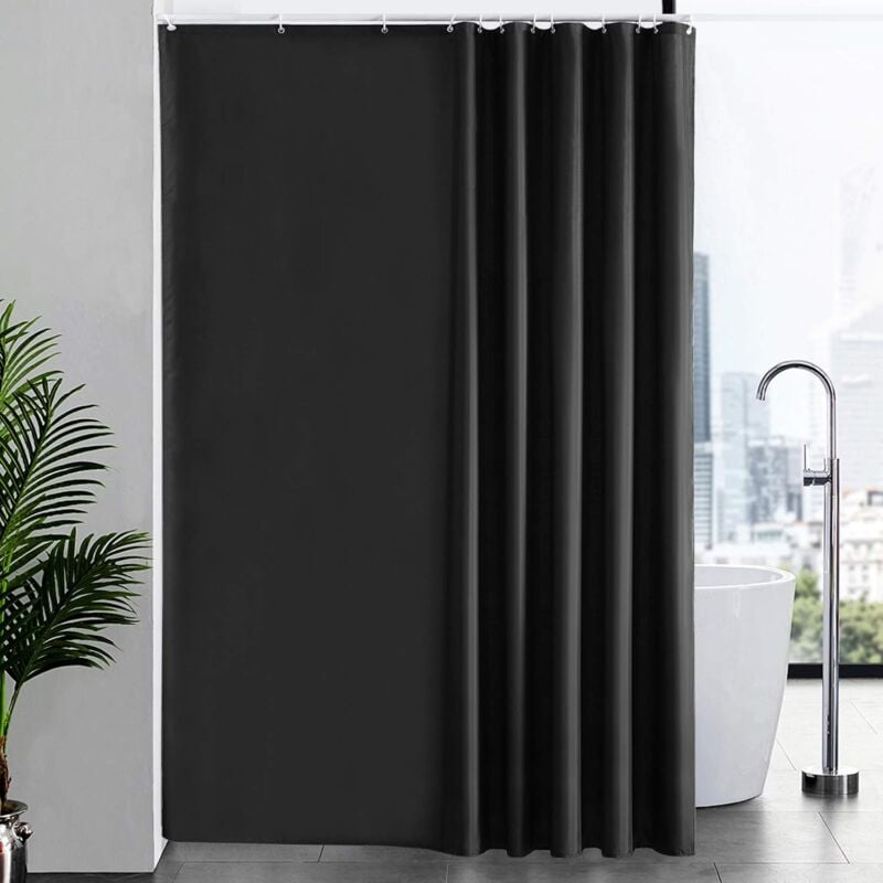 Rideau de Douche Anti Moisissure Tissu en Polyester Lavable Noir Rideaux de Douche Textile Imperméable pour Baignoire ou la Salle de Bain avec